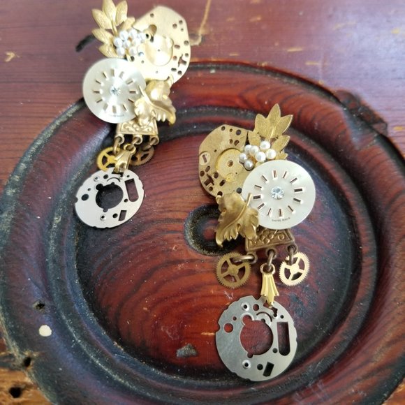 Steampunk Watch Parts Earrings Post Stud Collage Earrings - Picture 8 of 11